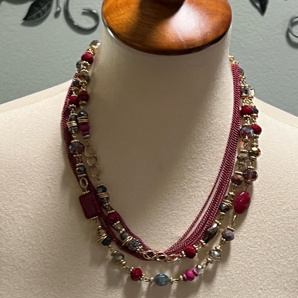 Premier Designs Elegant Multi-Strand Red and Gold Necklace #PDNK2